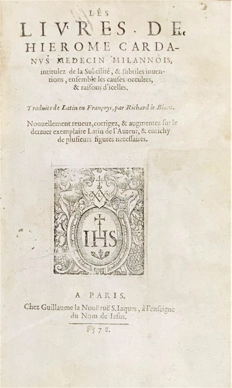 The most important philosophical work of Cardan. CARDANO. Les Livres de ...