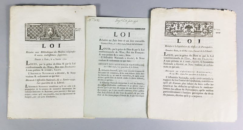 French Revolution. Libraries of religious institutes; Precious stones; Abolition  [..]