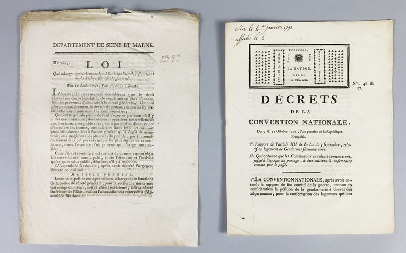 Creation of Police. 2 Booklets of the National Convention. August - October 1792.  [..]