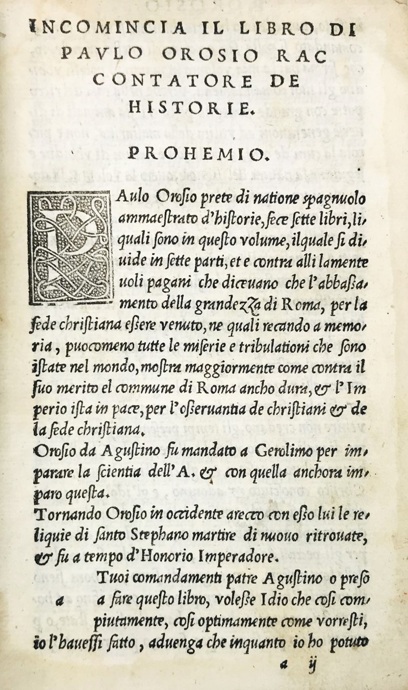 OROSIO. Paulo Orosio tradotto di latino in volgare.  - Asta RARE BOOKS, PAMPHLETS  [..]